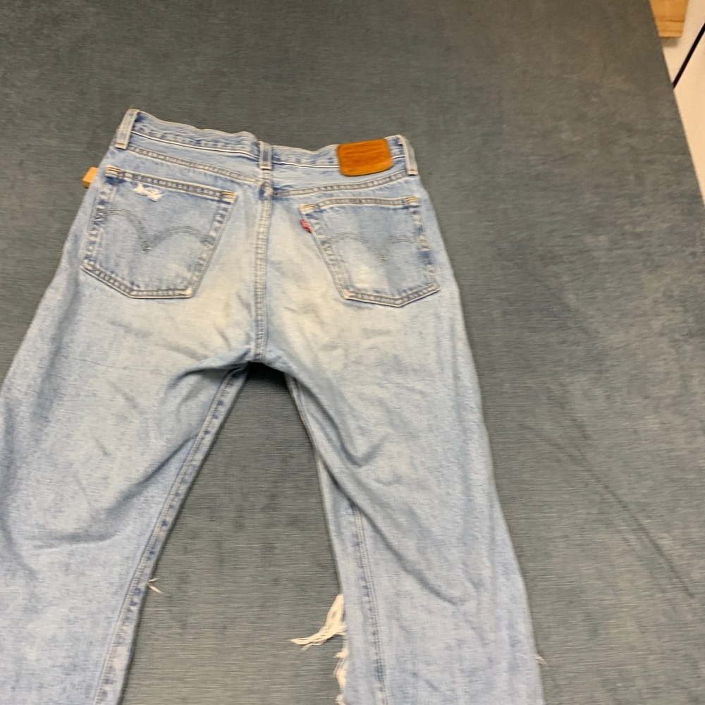 Levi's 501 Straight Jeans Womens 27x30 Blue Denim Original Fit Ripped High Rise - Picture 5 of 16